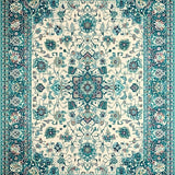 Ultra Soft Area Rug, Non Slip, Stain Resistant, Washable Area Rugs for Living Room, Bedroom, Vintage Turquoise Beige Floral Area(White)