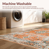 Ultra Soft Area Rug, Non Slip, Stain Resistant, Washable Area Rugs for Living Room, Bedroom, Vibrant Boho-Inspired Linear Design(Orange)