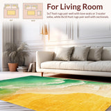 Ultra Soft Area Rug, Non Slip, Stain Resistant, Washable Area Rugs for Living Room, Bedroom, Surfboard Pattern Rug with Hawaiian Palms, Tropical Waves, Summer Beach Vibes(Green)