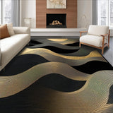 Ultra Soft Area Rug, Non Slip, Stain Resistant, Washable Area Rugs for Living Room, Bedroom, Solar Heater Area Rug Black Geometric Wave Pattern(Black)