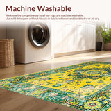 Ultra Soft Area Rug, Non Slip, Stain Resistant, Washable Area Rugs for Living Room, Bedroom, Artistic Distressed Botanical Design(Yellow)