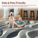 Ultra Soft Area Rug, Non Slip, Stain Resistant, Washable Area Rugs for Living Room, Bedroom, Elegant Black and White Linear Wave Striped Rug with Fluid Rhythm(Gray)