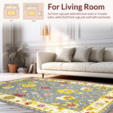 Ultra Soft Area Rug, Non Slip, Stain Resistant, Washable Area Rugs for Living Room, Bedroom, Elegant Color Splash Floral Theme(Blue)