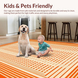 Ultra Soft Area Rug, Non Slip, Stain Resistant, Washable Area Rugs for Living Room, Bedroom, Artistic Mid Century Geometric Flair(Orange)