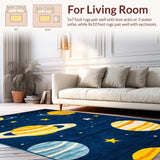 Ultra Soft Area Rug, Non Slip, Stain Resistant, Washable Area Rugs for Living Room, Bedroom, Whimsical Cosmic Planetary Landscape(Blue)