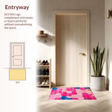 Ultra Soft Area Rug, Non Slip, Stain Resistant, Washable Area Rugs for Living Room, Bedroom, Dynamic Colorful Linear Motif(Pink)
