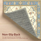 Ultra Soft Area Rug, Non Slip, Stain Resistant, Washable Area Rugs for Living Room, Bedroom, Elegant Beige and Light Blue Ornate Floral Borders(Beige)