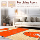 Ultra Soft Area Rug, Non Slip, Stain Resistant, Washable Area Rugs for Living Room, Bedroom, Dynamic Basketball Motif Round Mat(Orange)