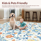 Ultra Soft Area Rug, Non Slip, Stain Resistant, Washable Area Rugs for Living Room, Bedroom, Colorful Daisy Arrangement with Cozy Vibes(White)