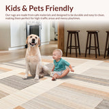 Ultra Soft Area Rug, Non Slip, Stain Resistant, Washable Area Rugs for Living Room, Bedroom, Interwoven Rectangular Panels and Artful Contrast Lines(Beige)