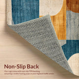 Ultra Soft Area Rug, Non Slip, Stain Resistant, Washable Area Rugs for Living Room, Bedroom, Abstract Checkered Brown Blue Living Room Rug(Gold)