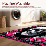 Ultra Soft Area Rug, Non Slip, Stain Resistant, Washable Area Rugs for Living Room, Bedroom, Rustic Vintage Skull Imagery(Black)