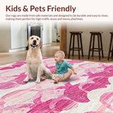 Ultra Soft Area Rug, Non Slip, Stain Resistant, Washable Area Rugs for Living Room, Bedroom, Aesthetic Scalloped Bow Rug with Graceful Loops and Soft Pink(Pink)