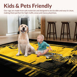 Ultra Soft Area Rug, Non Slip, Stain Resistant, Washable Area Rugs for Living Room, Bedroom, Whimsical Yellow Ethnic Style(Gold)