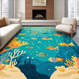 Ultra Soft Area Rug, Non Slip, Stain Resistant, Washable Area Rugs for Living Room, Bedroom, Underwater World Playmat Oceanic Creatures Area Rug for Playtime Fun(Blue)