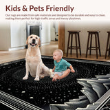 Ultra Soft Area Rug, Non Slip, Stain Resistant, Washable Area Rugs for Living Room, Bedroom, Enigmatic Celestial Wave Design(Black)