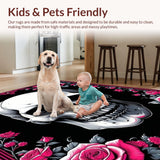 Ultra Soft Area Rug, Non Slip, Stain Resistant, Washable Area Rugs for Living Room, Bedroom, Rustic Vintage Skull Imagery(Black)