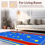 Ultra Soft Area Rug, Non Slip, Stain Resistant, Washable Area Rugs for Living Room, Bedroom, Elementary Rainbow Melody Style(Blue)