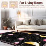 Ultra Soft Area Rug, Non Slip, Stain Resistant, Washable Area Rugs for Living Room, Bedroom, Enchanting Twilight Floral Geometry(Black)