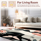 Ultra Soft Area Rug, Non Slip, Stain Resistant, Washable Area Rugs for Living Room, Bedroom, Chic Flower Fantasy Area with Abstract Insect Silhouettes and Boho Flourish(Gray)