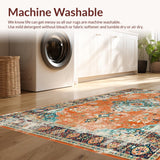 Ultra Soft Area Rug, Non Slip, Stain Resistant, Washable Area Rugs for Living Room, Bedroom, Elegant Distressed Botanical Design(Orange)