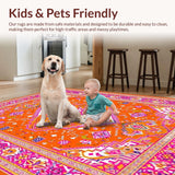 Ultra Soft Area Rug, Non Slip, Stain Resistant, Washable Area Rugs for Living Room, Bedroom, Lively Tiled Artful Expression(Orange)