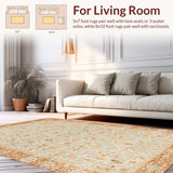 Ultra Soft Area Rug, Non Slip, Stain Resistant, Washable Area Rugs for Living Room, Bedroom, Rustic Light Brown Botanical Motif(Ivory)