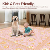 Ultra Soft Area Rug, Non Slip, Stain Resistant, Washable Area Rugs for Living Room, Bedroom, Stylish Vibrant Geometric Floral Elements(Pink)