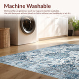 Ultra Soft Area Rug, Non Slip, Stain Resistant, Washable Area Rugs for Living Room, Bedroom, Serene Monochromatic Floral Elements(Blue)