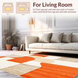 Ultra Soft Area Rug, Non Slip, Stain Resistant, Washable Area Rugs for Living Room, Bedroom, Warm Oasis Modern Abstract Geometric Area(Orange)