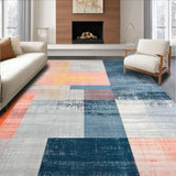 Ultra Soft Area Rug, Non Slip, Stain Resistant, Washable Area Rugs for Living Room, Bedroom, Peach/Blue Color Block Rug for Floor(Gray)