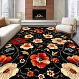 Ultra Soft Area Rug, Non Slip, Stain Resistant, Washable Area Rugs for Living Room, Bedroom, Rustic Vibrant Floral Composition(Black)