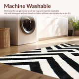 Ultra Soft Area Rug, Non Slip, Stain Resistant, Washable Area Rugs for Living Room, Bedroom, Contemporary Monochrome Zigzag Runner Rug with Sharp Angular Stripes(Black)