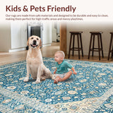 Ultra Soft Area Rug, Non Slip, Stain Resistant, Washable Area Rugs for Living Room, Bedroom, Elegant Intricate Floral Composition(Blue)