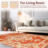 Ultra Soft Area Rug, Non Slip, Stain Resistant, Washable Area Rugs for Living Room, Bedroom, Contemporary Bright Floral Impression(Orange)