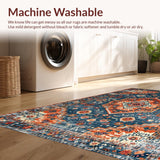Ultra Soft Area Rug, Non Slip, Stain Resistant, Washable Area Rugs for Living Room, Bedroom, Cozy Earthy Medallion Pattern(Blue)
