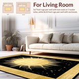 Ultra Soft Area Rug, Non Slip, Stain Resistant, Washable Area Rugs for Living Room, Bedroom, Contemporary Radiant Sunshine Artwork(Gold)