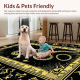 Ultra Soft Area Rug, Non Slip, Stain Resistant, Washable Area Rugs for Living Room, Bedroom, Elegant Black and Gold Print(Black)