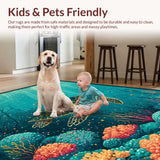 Ultra Soft Area Rug, Non Slip, Stain Resistant, Washable Area Rugs for Living Room, Bedroom, Sea Friends Area Rug Cartoon Ocean Life(Blue)