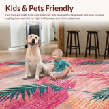 Ultra Soft Area Rug, Non Slip, Stain Resistant, Washable Area Rugs for Living Room, Bedroom, Tropical Tribal Ethnic Motif(Pink)