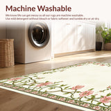 Ultra Soft Area Rug, Non Slip, Stain Resistant, Washable Area Rugs for Living Room, Bedroom, Chic Boho Floral Green Vines Pink Bloom Neutral Tones(Beige)