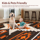 Ultra Soft Area Rug, Non Slip, Stain Resistant, Washable Area Rugs for Living Room, Bedroom, Warm Brown Rustic Geometric Elements(Orange)