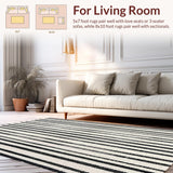 Ultra Soft Area Rug, Non Slip, Stain Resistant, Washable Area Rugs for Living Room, Bedroom, Farmhouse Welcome Rug Showcasing Layered Bold Stripes and Graphic Precision(Black)