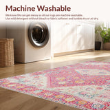 Ultra Soft Area Rug, Non Slip, Stain Resistant, Washable Area Rugs for Living Room, Bedroom, Soft Pastel Ogee Motif Delight(Pink)