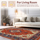 Ultra Soft Area Rug, Non Slip, Stain Resistant, Washable Area Rugs for Living Room, Bedroom, Timeless Circular Ogee Design(Red)