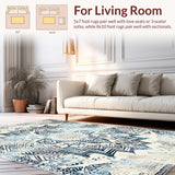 Ultra Soft Area Rug, Non Slip, Stain Resistant, Washable Area Rugs for Living Room, Bedroom, Elegant Off White Lace Motif(Blue)