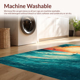 Ultra Soft Area Rug, Non Slip, Stain Resistant, Washable Area Rugs for Living Room, Bedroom, Tropical Surfboard Patterned Rug with Vibrant Wave Motifs and Sunset Hues(Orange)