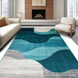 Ultra Soft Area Rug, Non Slip, Stain Resistant, Washable Area Rugs for Living Room, Bedroom, Contemporary Neutral Teal Waves(Blue)