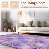 Ultra Soft Area Rug, Non Slip, Stain Resistant, Washable Area Rugs for Living Room, Bedroom, Lavender Tulip Nature Inspired Aesthetic(Purple)