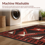 Ultra Soft Area Rug, Non Slip, Stain Resistant, Washable Area Rugs for Living Room, Bedroom, Primitive Dark Toned Geometric(Red)